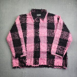 Rachel Brooke Button Up Shacket Womens 2X Pink Black Plaid Jacket